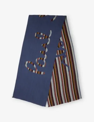PAUL SMITH Striped Branded Wool Scarf