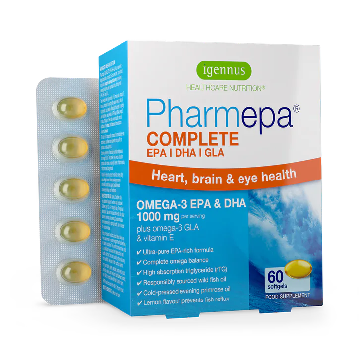 Igennus Healthcare Nutrition Pharmepa Complete rTG Omega-3 EPA & DHA 1000mg with GLA, IFOS Certified, 60 Softgels