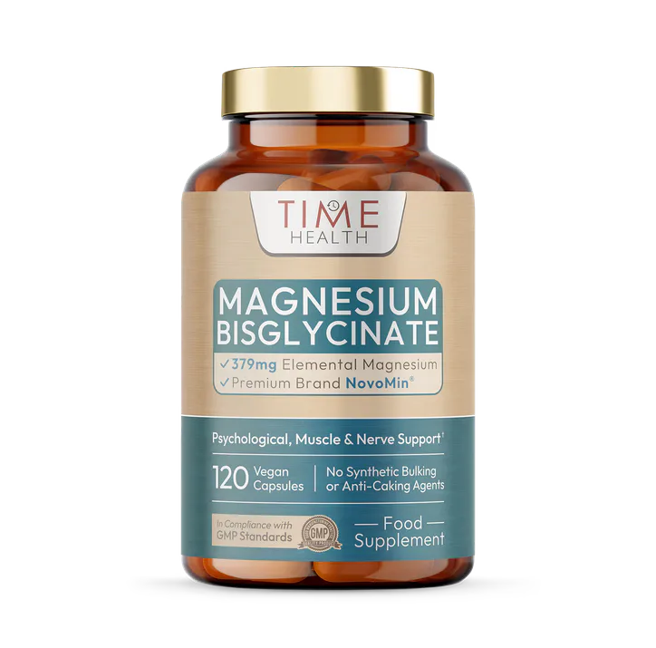 Time Health Magnesium Bisglycinate - Superior Absorption & Stomach Gentle - NovoMin - Relaxation & Nerves