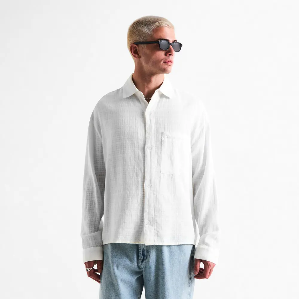 MKI MIYUKI ZOKU Men's Loose Weave Long Sleeve Patterned Shirt detail 3