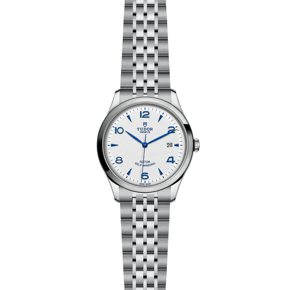 Tudor 1926 41mm Mens Watch Steel Case Opaline and Blue Dial detail 2