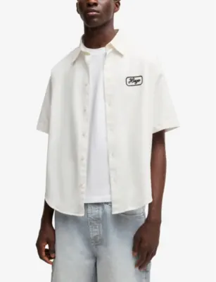 HUGO Brand-Embroidered Short-Sleeve Cotton Shirt detail 3