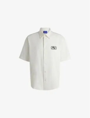 HUGO Brand-Embroidered Short-Sleeve Cotton Shirt