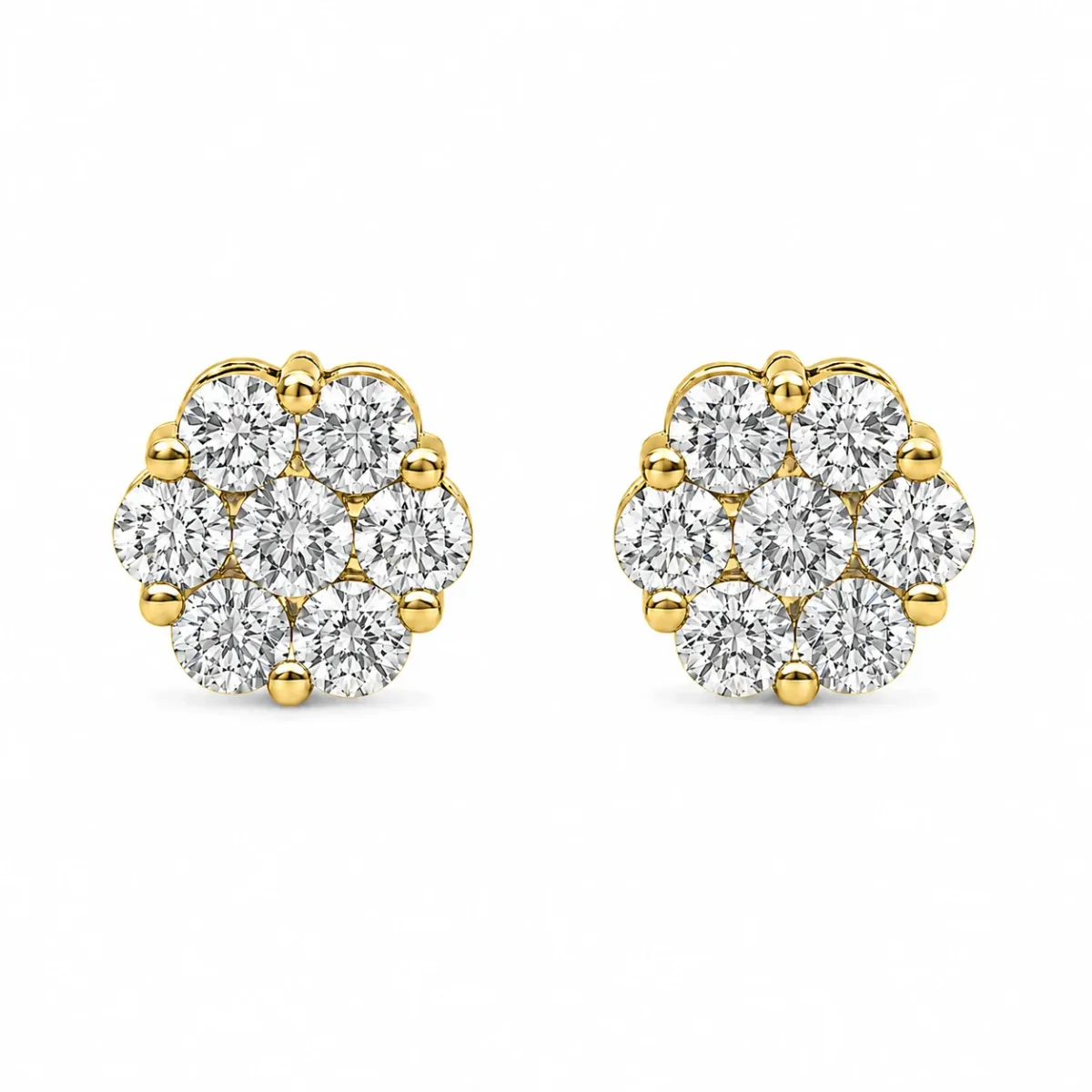 For Him Flower Diamond Studs in 1.00ctw / Yellow Gold / Natural Diamond – Earring