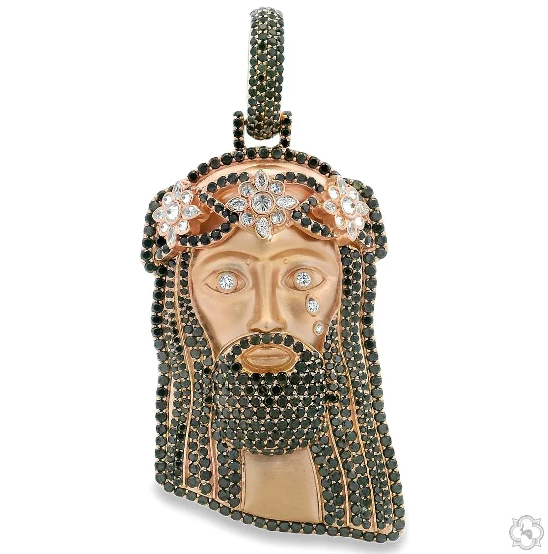 RINA - For Him CUSTOM For Him Midnight Crown Jesus Pendant Large 70538 in Rose Gold – Pendant