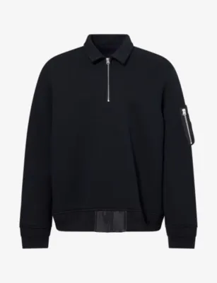 SACAI Patch-Pocket 1/4 Zip Cotton-Blend Sweatshirt