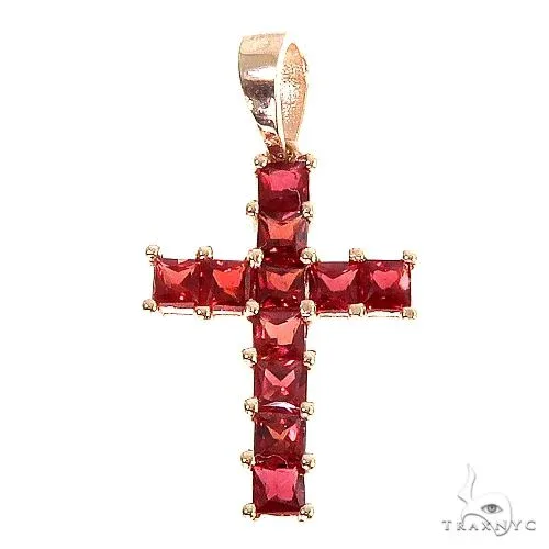 PIA - For Him GEMSTONES Blood Red Princess Cut Sapphire Cross 67086 in Rose – Pendant