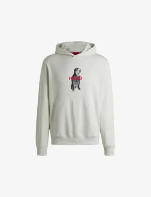 HUGO Animal-graphic regular-fit cotton-jersey hoody