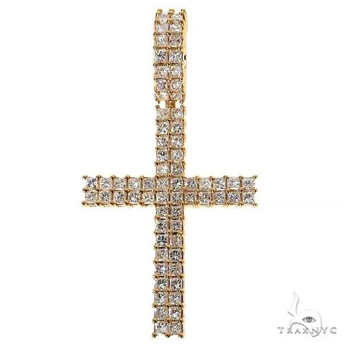 RINA - For Him CUSTOM 2 Row Princess Cut Diamond Cross Pendant 68531 in Rose Gold – Pendant