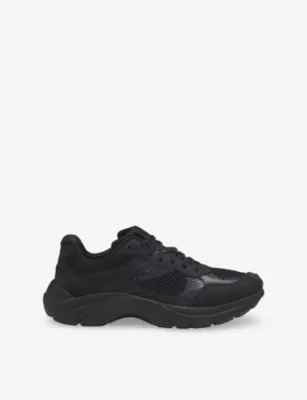 HUGO Brand-Debossed Mesh and Faux-Leather Low-Top Trainers - EUR 44 / 10 UK MEN in BLACK – Mens | Trainers | Lace up trainers