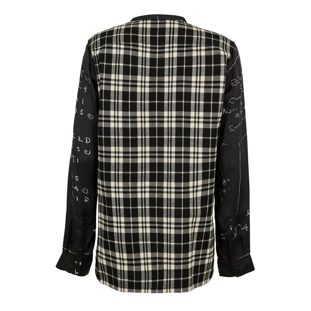 Rick Owens Men's Larry Patterned Long Sleeve Shirt in Black, additional product view 2
