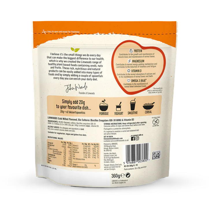 Linwoods Milled Flaxseed, Biocultures & Vitamin D 360g detail 2
