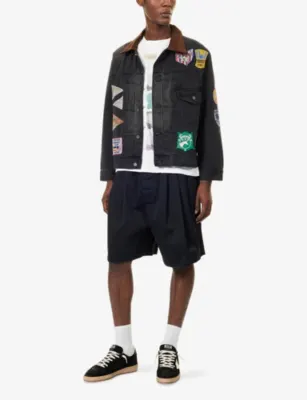 FOUND Patchwork Corduroy-Collar Denim Jacket in BLACK, additional product view 2