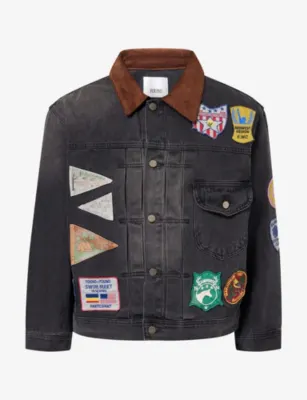 FOUND Patchwork Corduroy-Collar Denim Jacket in BLACK – Mens | Coats & jackets | Denim jackets
