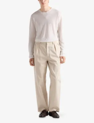 PRADA Wide-Leg Cotton Trousers in NEUTRAL, additional product view 2