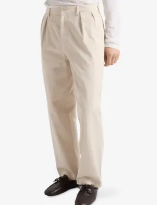 PRADA Wide-Leg Cotton Trousers in NEUTRAL, additional product view 3