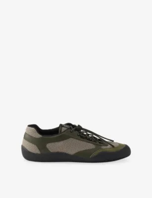 PRADA Speedrock Leather and Mesh Trainers - BLACK - EUR 40 / 6 UK MEN in GREEN – Mens | Trainers | Lace up trainers