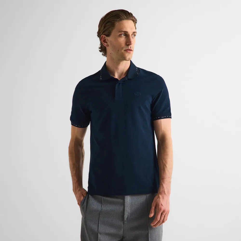 Gieves and Hawkes Men's Short Sleeve Polo Shirt in Navy, additional product view 3