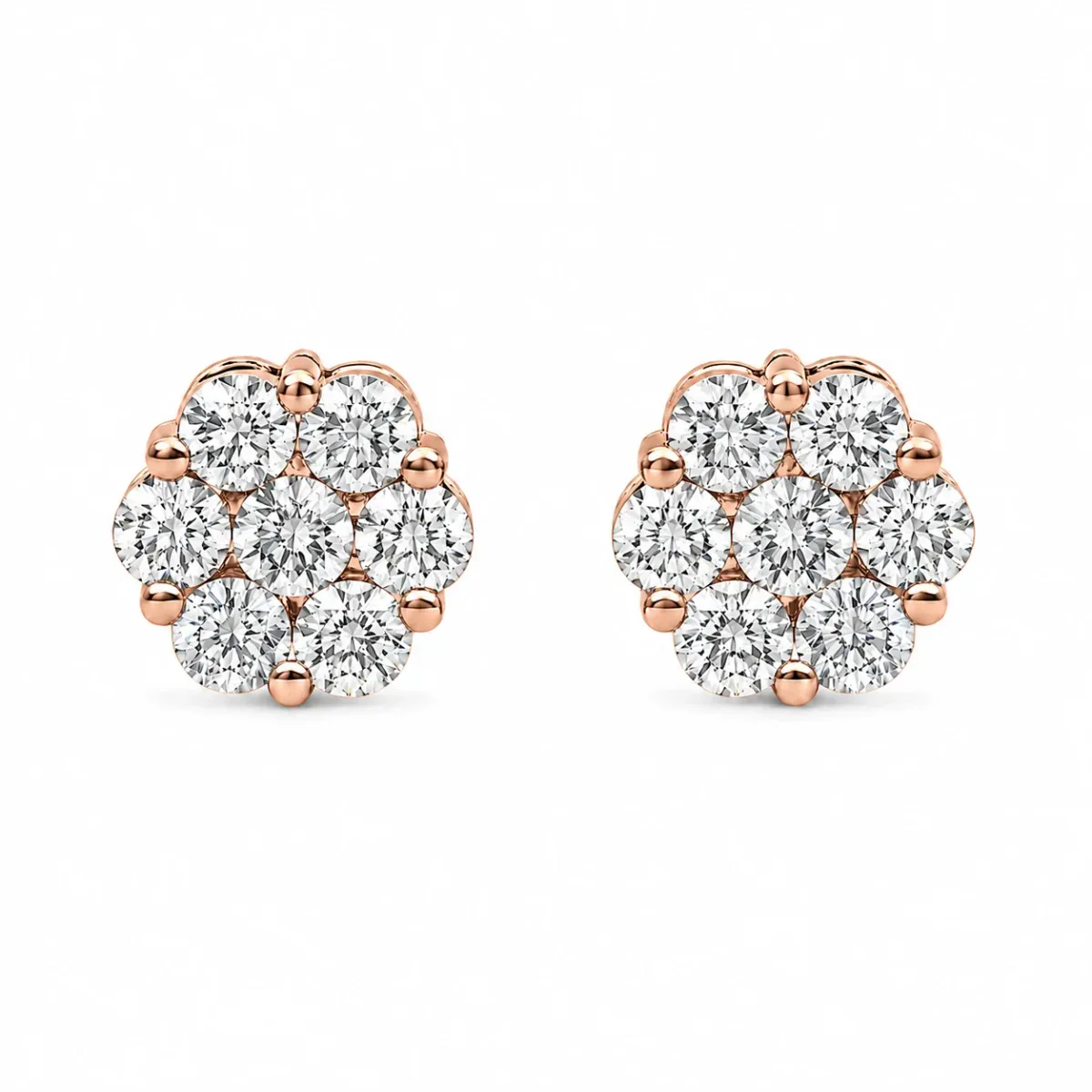 For Him Flower Diamond Studs in 1.00ctw / Rose Gold / Natural Diamond – Earring