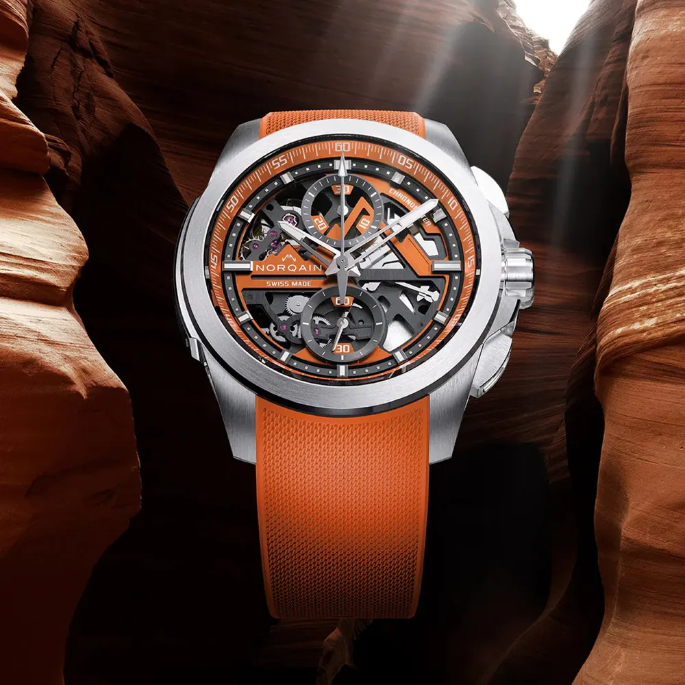 NORQAIN Independence Skeleton Chrono Orange 42mm in Orange, additional product view 2