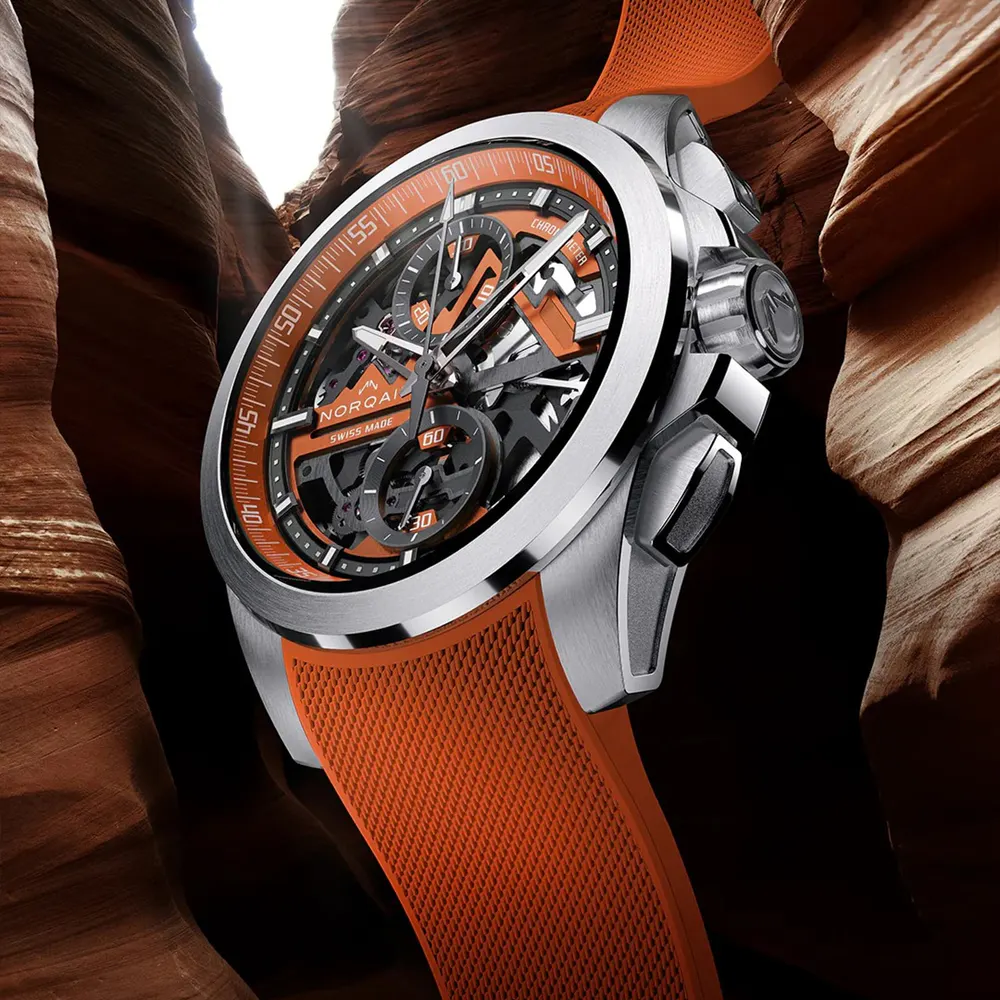 NORQAIN Independence Skeleton Chrono Orange 42mm in Orange, additional product view 3