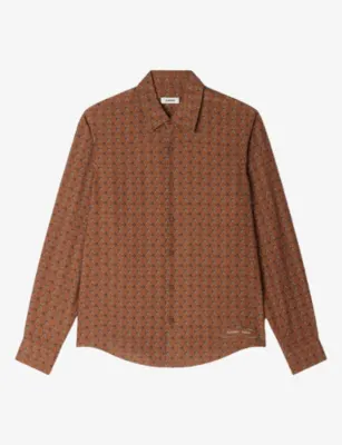 SANDRO Chain-Print Long-Sleeve Woven Shirt - TOBACCO BROWN detail 2