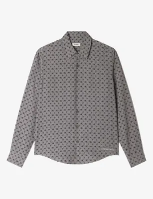 SANDRO Chain-Print Long-Sleeve Woven Shirt - TOBACCO BROWN
