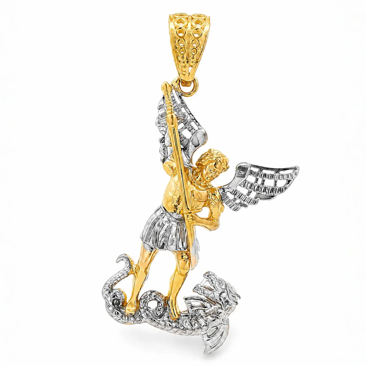 MARYAM - For Him FACTORY CONSCIOUS 10K Two Tone Gold Saint Michael Pendant 33929 in Two Tone – Pendant