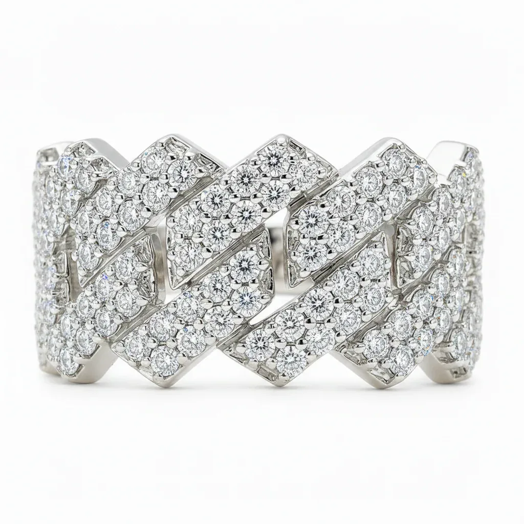 ANNA - CONSCIOUS DIAMONDS 14K Gold Two Row Diamond Cuban Link Ring 65970 in White Gold / 8 – Ring
