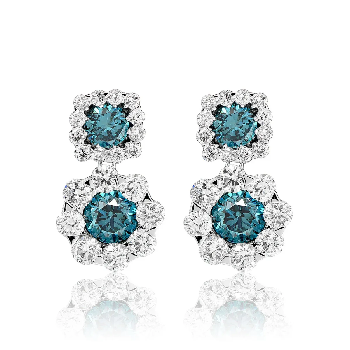 For Him Blue Halo Dangling Stud Earrings in White Gold / Lab Grown Diamond – Earring