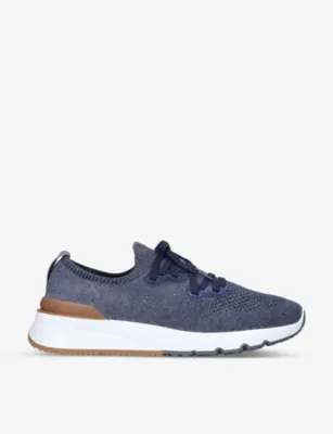 BRUNELLO CUCINELLI Brand-embossed knitted low-top trainers - Beige - 5 in NAVY – Mens | Trainers | Lace up trainers