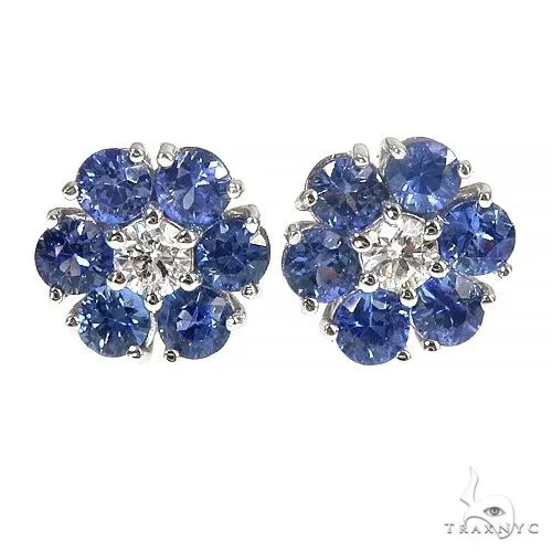 PIA - For Him GEMSTONES Large Ocean Blue Sapphire Diamond Flower Earrings 66893 in Rose – Earrings