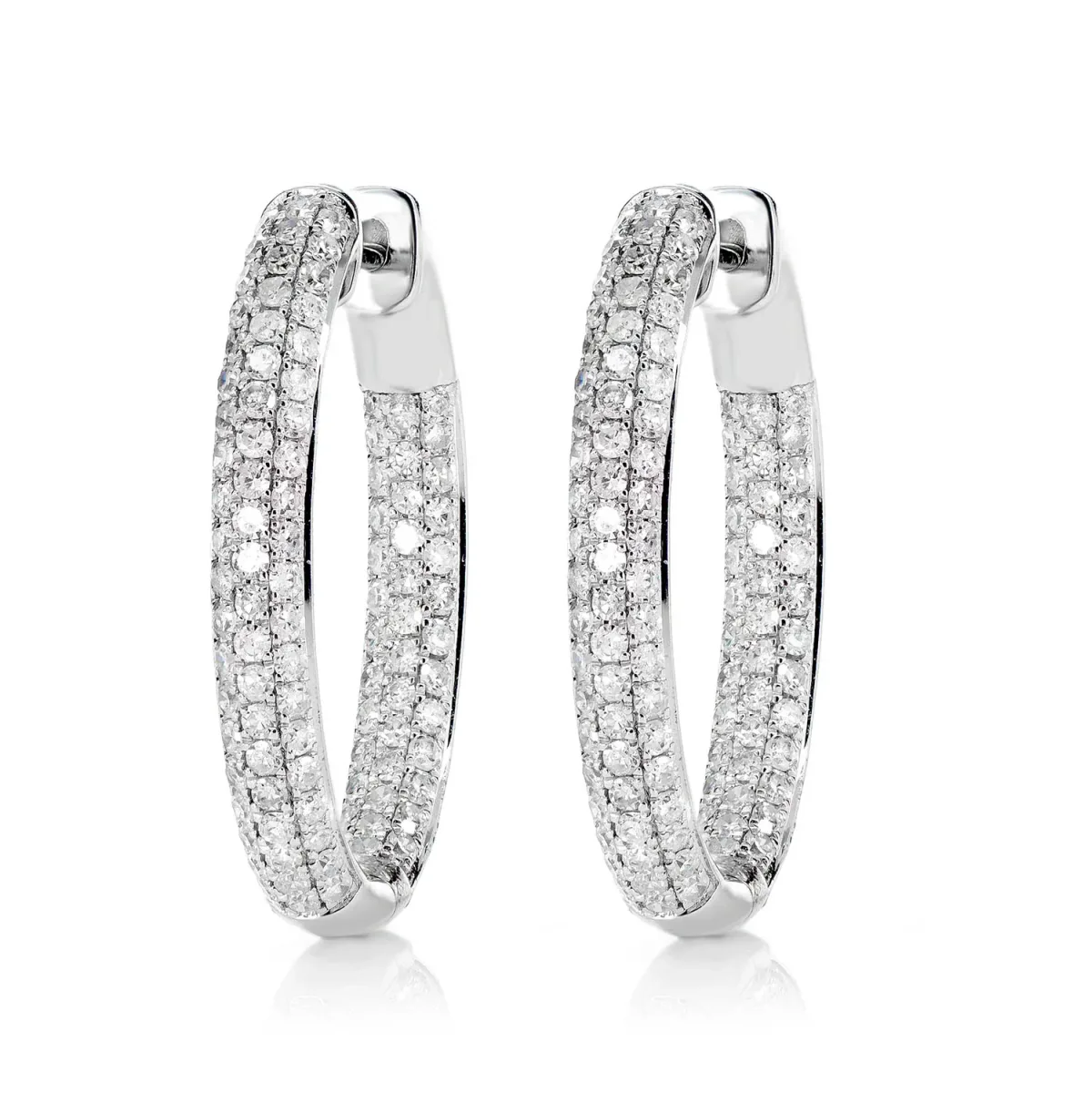 For Him Three Row Inside Outside Diamond Hoop Earrings in White Gold / Natural Diamond – Earring