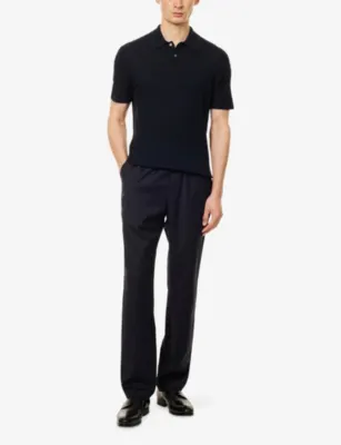 DUNHILL Cable-Knit Short-Sleeves Cotton And Silk Polo Shirt detail 2