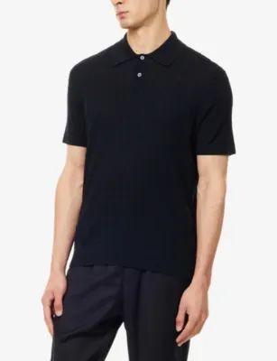 DUNHILL Cable-Knit Short-Sleeves Cotton And Silk Polo Shirt detail 3