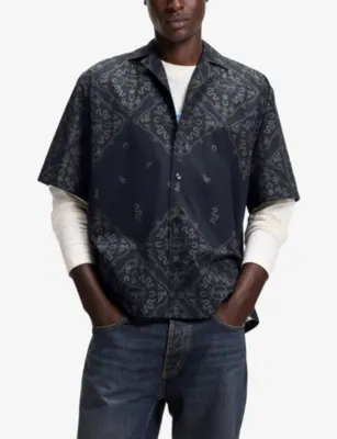 HUGO Branded-Print Short-Sleeved Cotton-Poplin Shirt detail 3