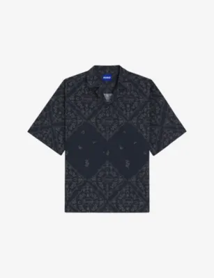 HUGO Branded-Print Short-Sleeved Cotton-Poplin Shirt