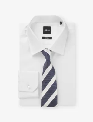 BOSS Striped Linen And Silk-Blend Tie detail 2