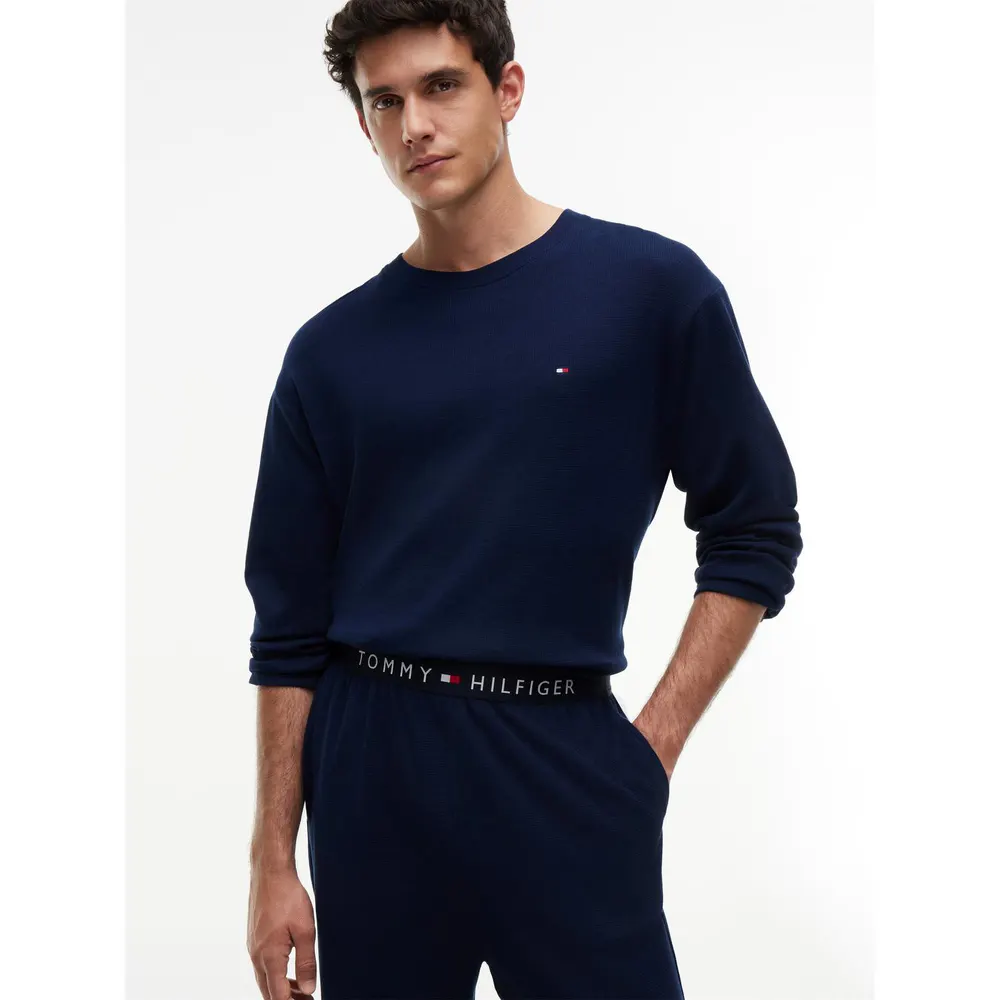 Tommy Hilfiger Men's Long-Sleeve Waffle Cotton Top and Trousers Pyjama Set