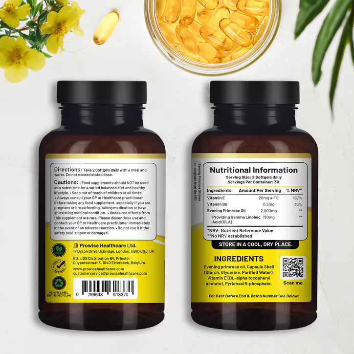 Prowise Healthcare Vegan Evening Primrose Oil 2000mg Added with Vitamin E & B6 60 Softgels detail 2