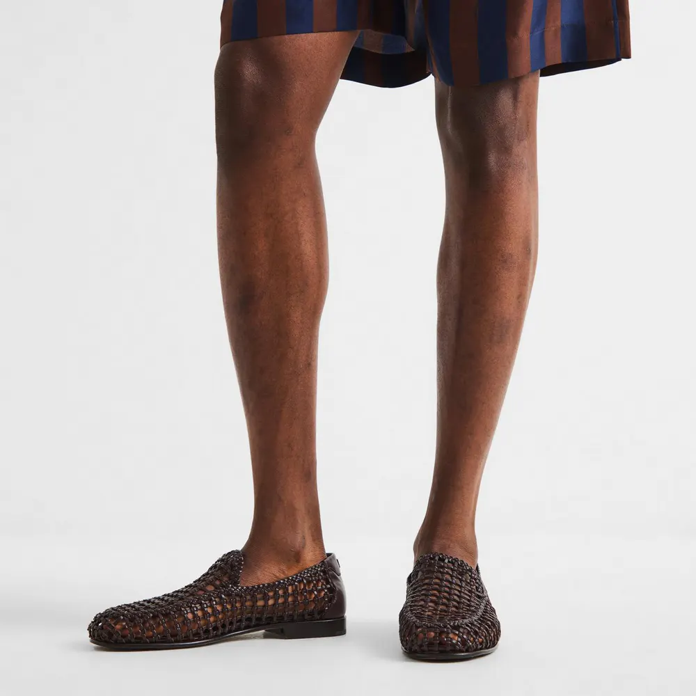 Fendi Mens Braided Loafers in Brown, additional product view 3