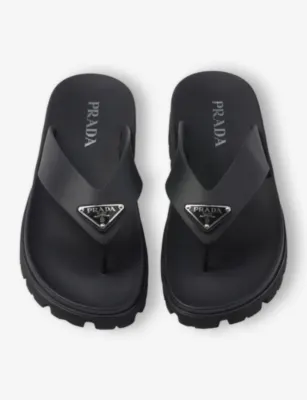 PRADA Triangle-Logo Rubber Thong Sandals - 5.5 in BLACK, additional product view 2