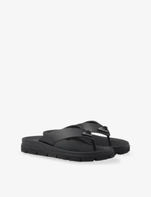 PRADA Triangle-Logo Rubber Thong Sandals - 5.5 in BLACK, additional product view 3