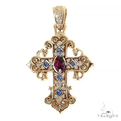 RINA - For Him DISCORD MAX Rhodolite Sapphire Diamond Cross 68581 in Rose Gold – Pendant