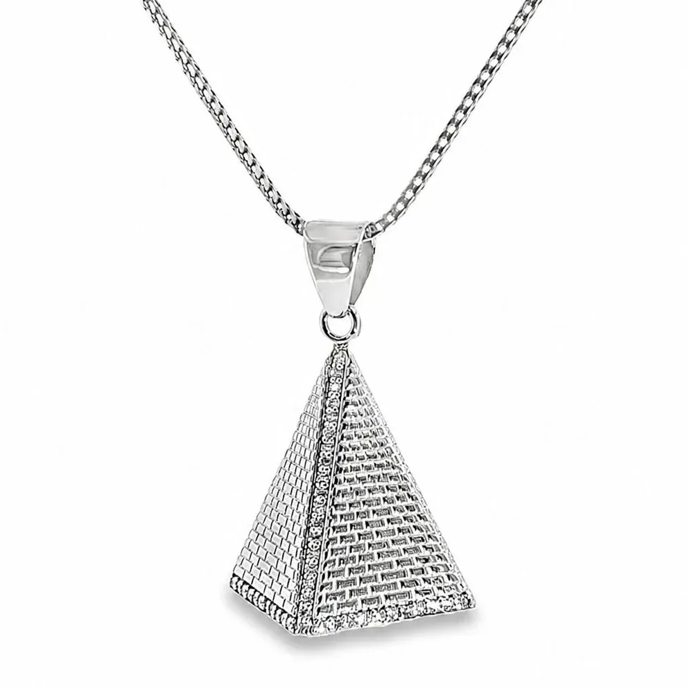 MARYAM - For Him SILVER .925 Silver Pyramid of Giza Diamond Pendant Set With Franco Cuban Chain 71444 in 18 Inches – Pendant Set