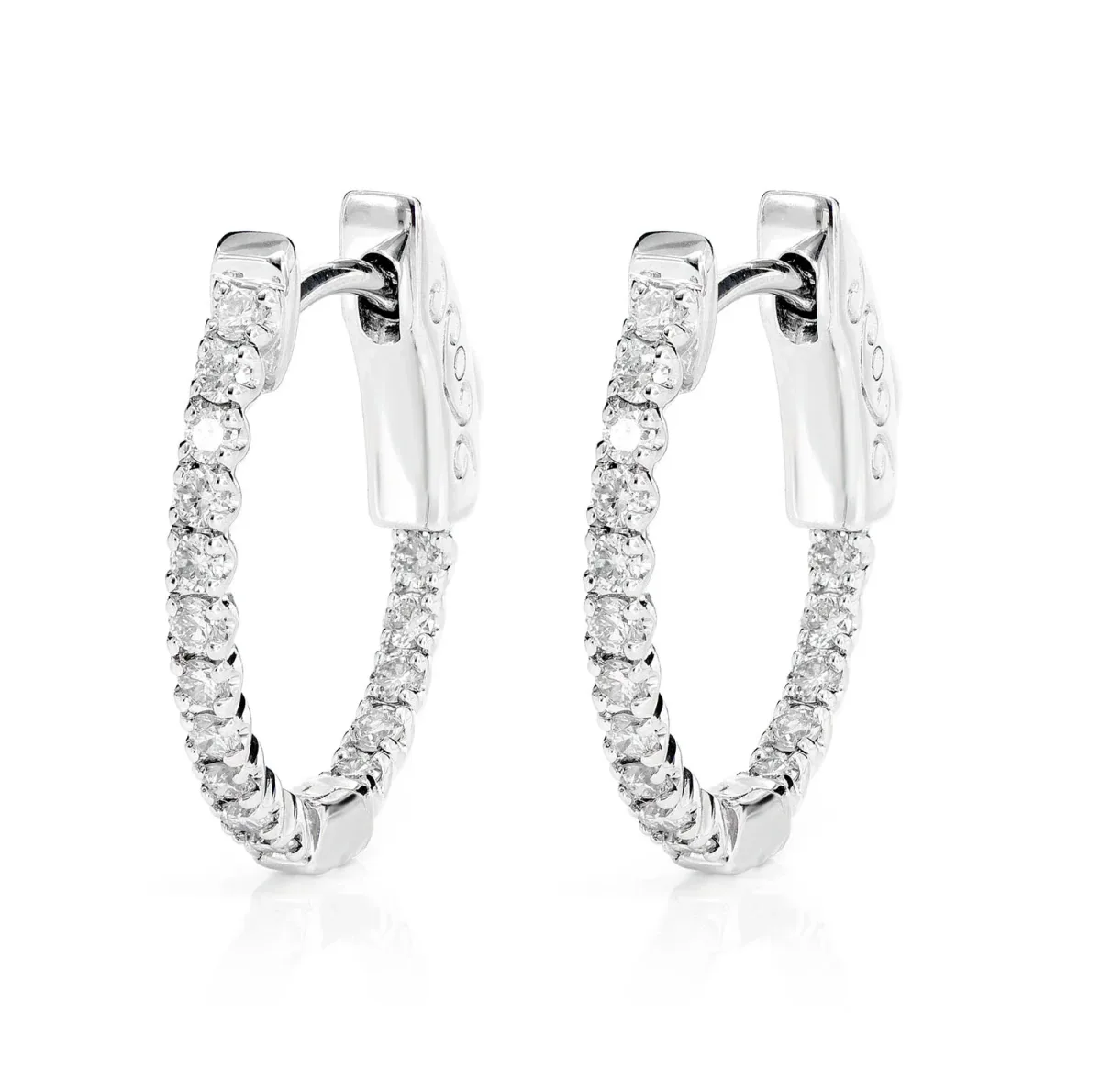For Him Diamond Inside Outside Quick Release Hoop Earrings in White Gold / Natural Diamond – Earring
