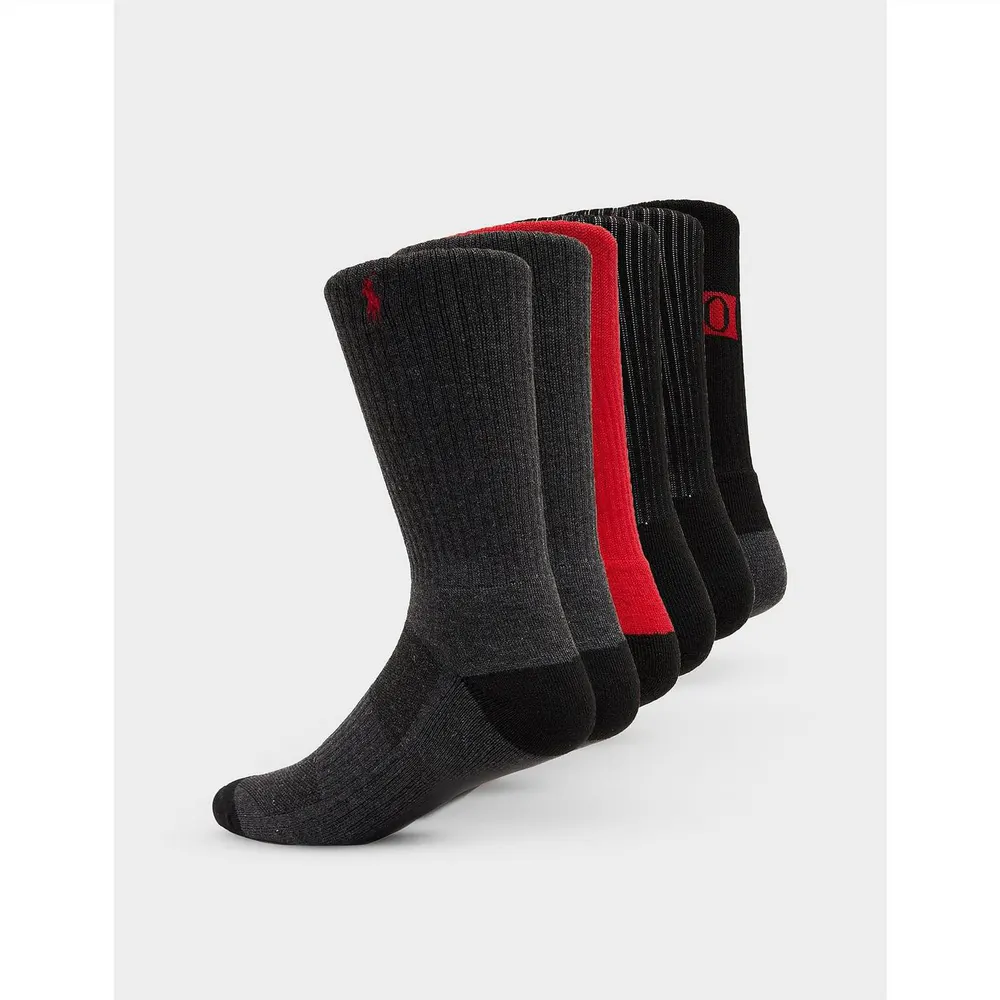 Ralph Lauren Mens 6-Pack Crew Socks in Black Red, additional product view 2
