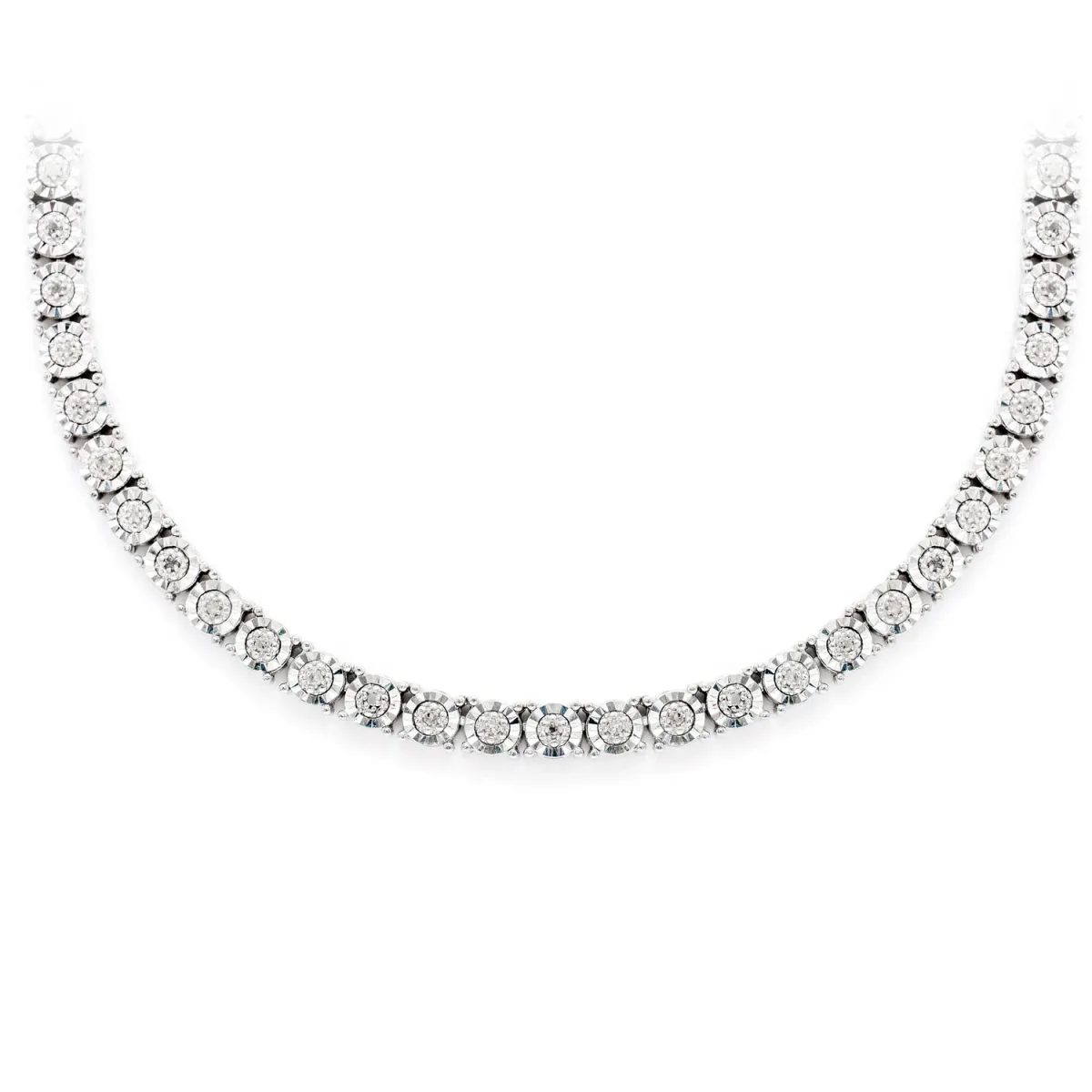 For Him Sterling Silver 4mm Miracle Set Lab Diamond Tennis Necklace in 925 Sterling Silver / 18" – Necklace