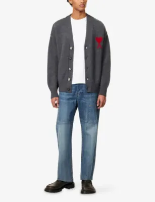 AMI PARIS ADC Heart Knitted Wool Cardigan detail 2