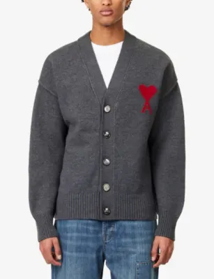 AMI PARIS ADC Heart Knitted Wool Cardigan detail 3